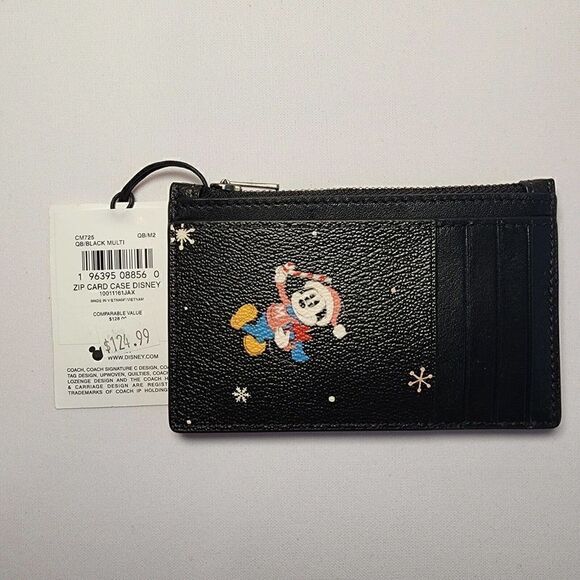 NWT Coach CM725 Disney X Coach Zip Card Case With Holiday Print Black Mu… - Picture 3 of 3